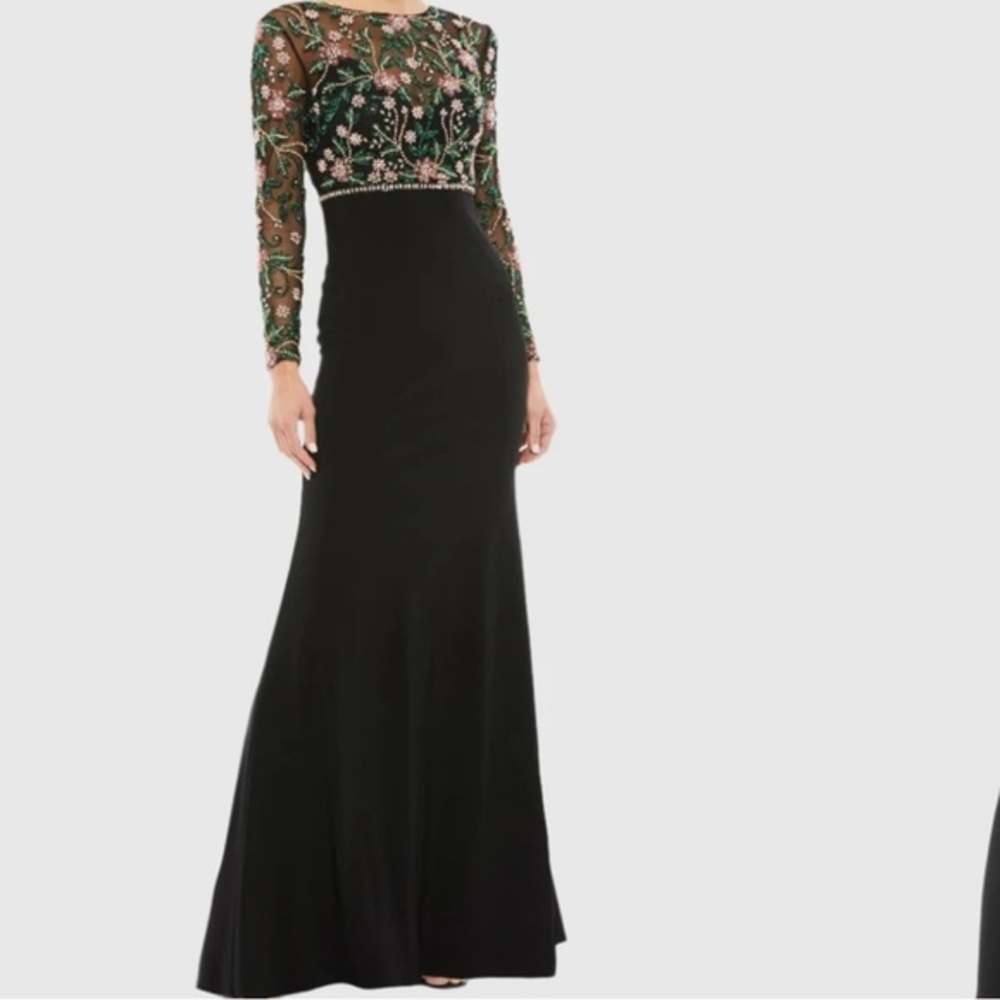 NWT | Mac Duggal 67870 Beaded Illusion High Neck Trumpet Gown Size 4